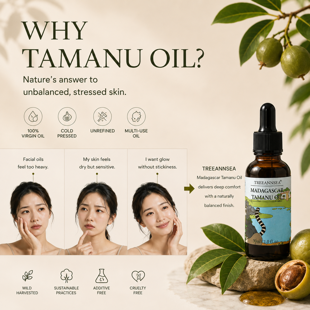 TREEANNSEA Madagascar Tamanu Olio originale 30ml 