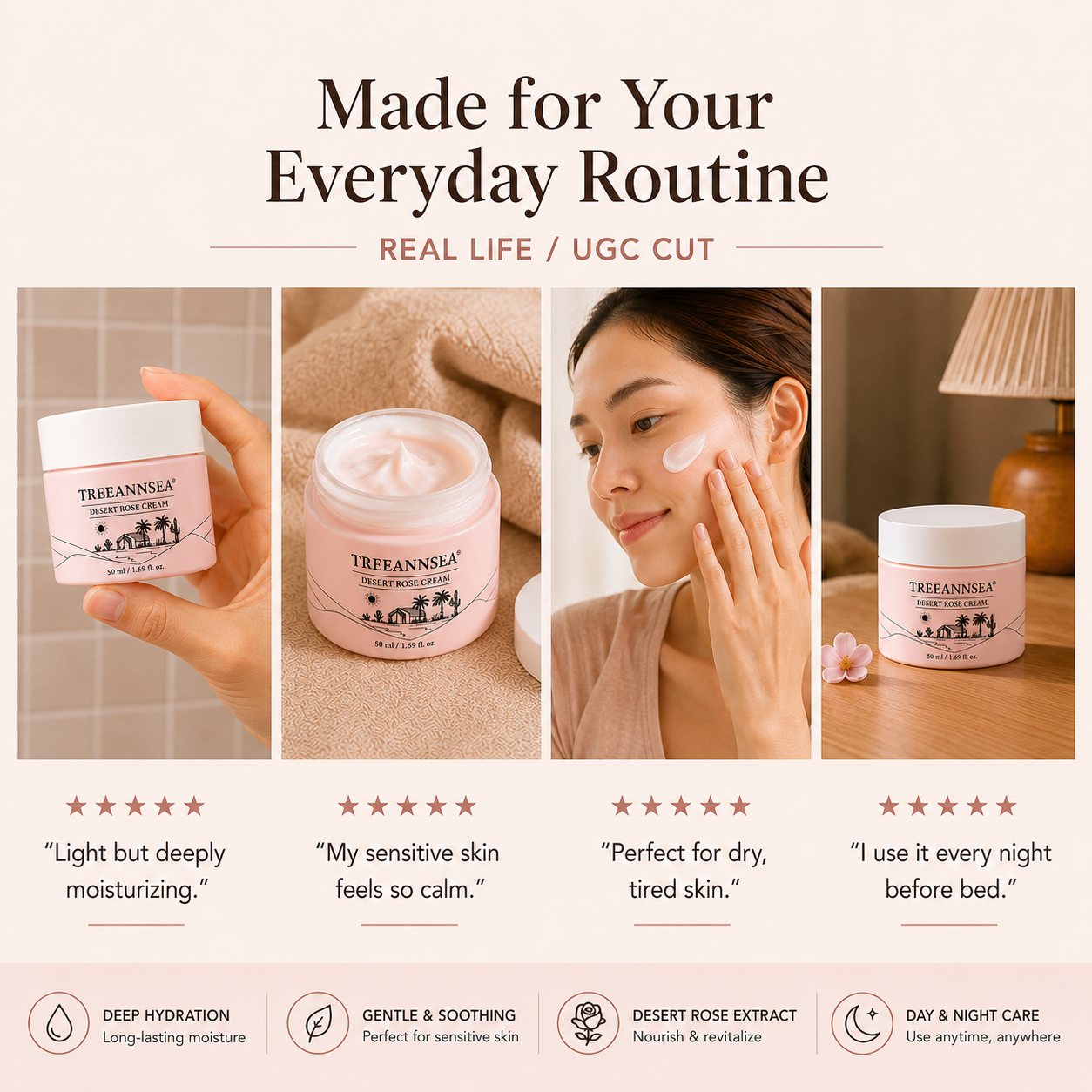 TREEANNSEA Desert Rose Cream 50g, cura della pelle coreana