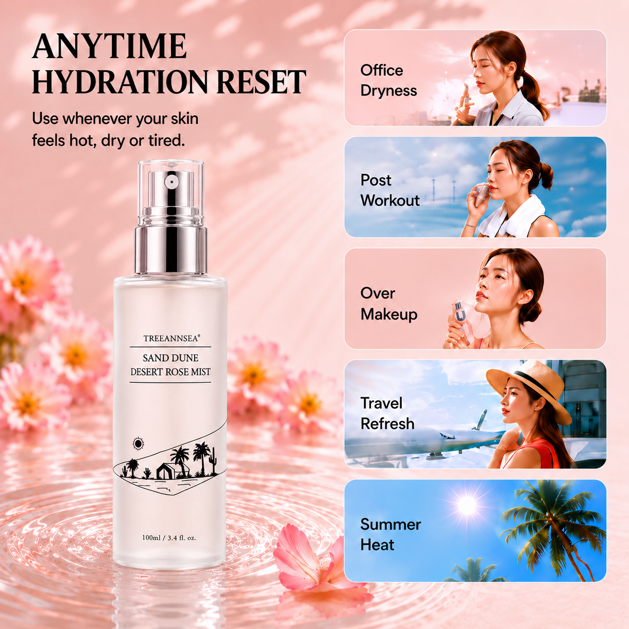 TREEANNSEA Sand Dune Desert Mist 100ml | Spray viso | Cura della pelle coreana, idratante, esfoliante delicato, vegano, senza test sugli animali, senza parabeni